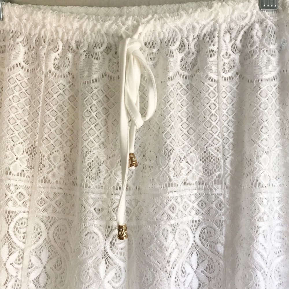 Cover up beach pants creamy white elastic waist embroidery boho beach  lagenlook - Picture 2 of 6